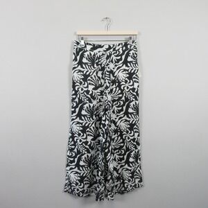 Rachel Zoe 100% Black White Tropical Floral Wide Leg Pants Palazzo Women's M